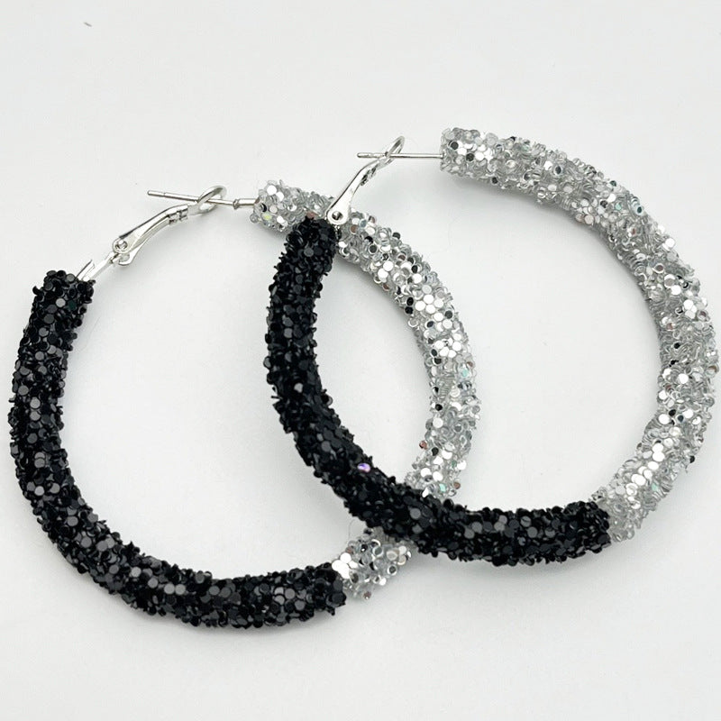 Wholesale 2 Pair/Pack Stadium Atmosphere Sports Exaggerated Personality Rugby Basketball Football Shiny Big Hoop Earrings